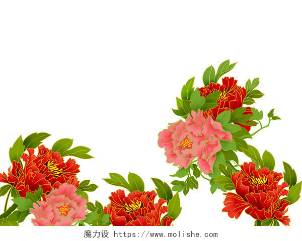 彩色手绘国潮中国风牡丹花花朵国潮元素PNG素材